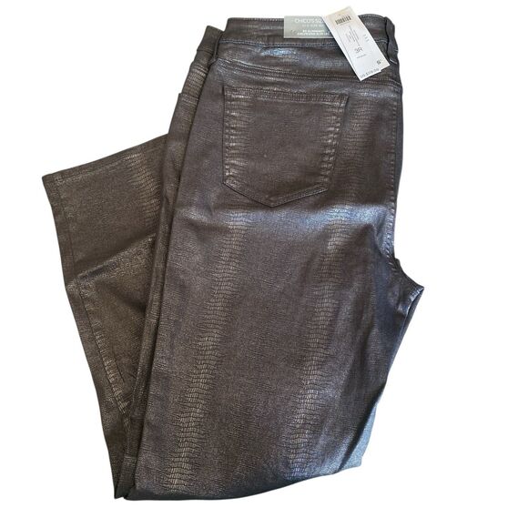 Chicos Size 3 16 Womens So Slimming Girlfriend Coated Silver Gator Ankle Jeans - Picture 11 of 14